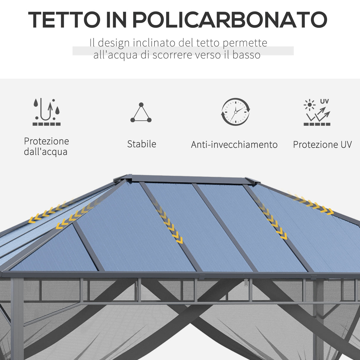 easycomfort easycomfort gazebo da giardino 4x3m con zanzariere e tetto in policarbonato grigio