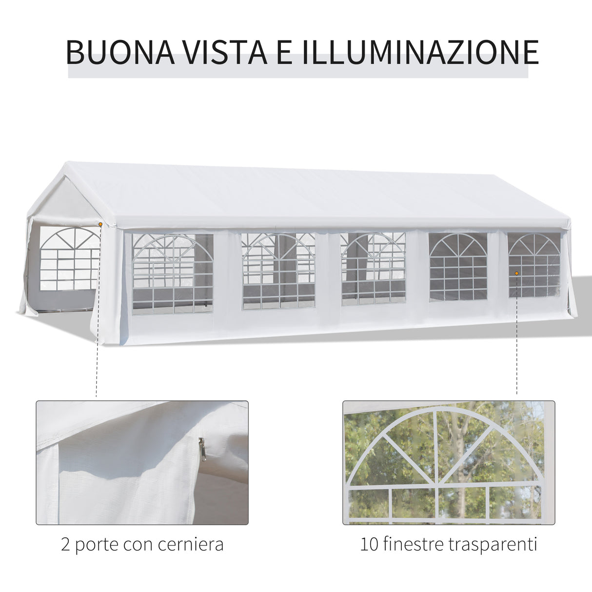 easycomfort easycomfort gazebo da giardino 9 75x4 85m con pareti rimovibili e finestre acciaio e poliestere