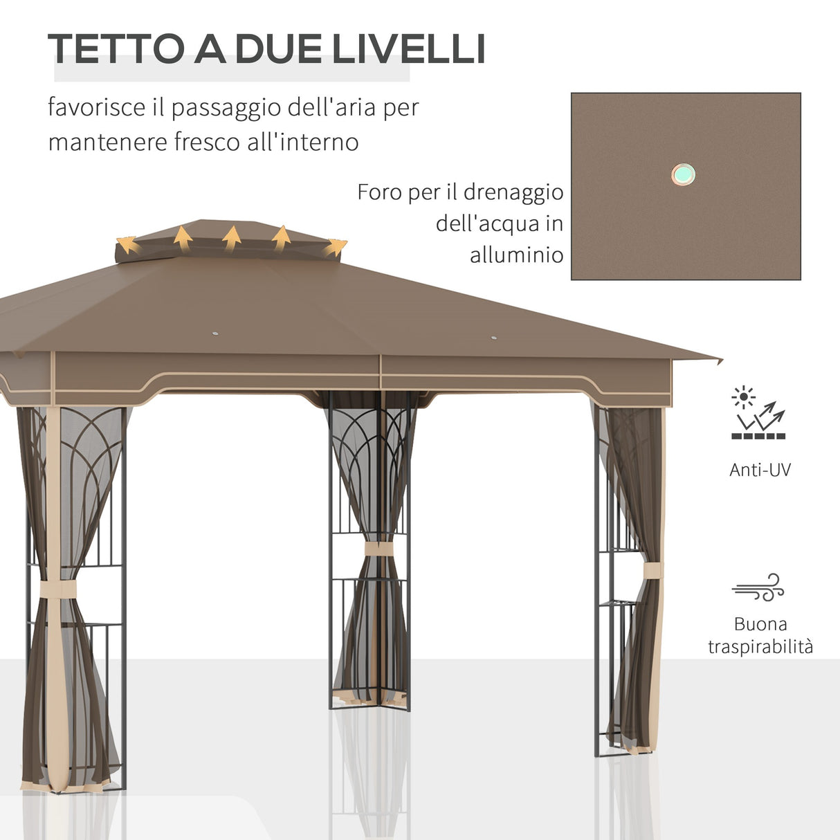easycomfort easycomfort gazebo da giardino con zanzariera doppio tetto e struttura metallo 3 7x3m marrone e beige
