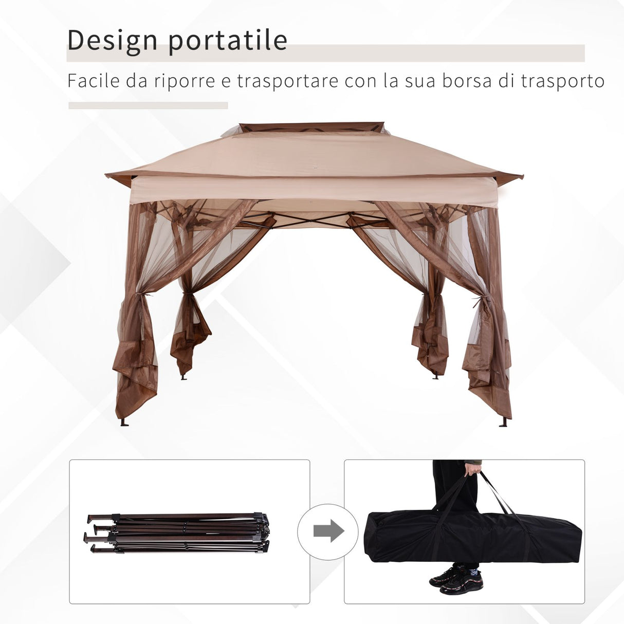 easycomfort easycomfort gazebo doppio tetto impermeabile con zanzariere marrone 3 25x3 25m ean 8055776912325