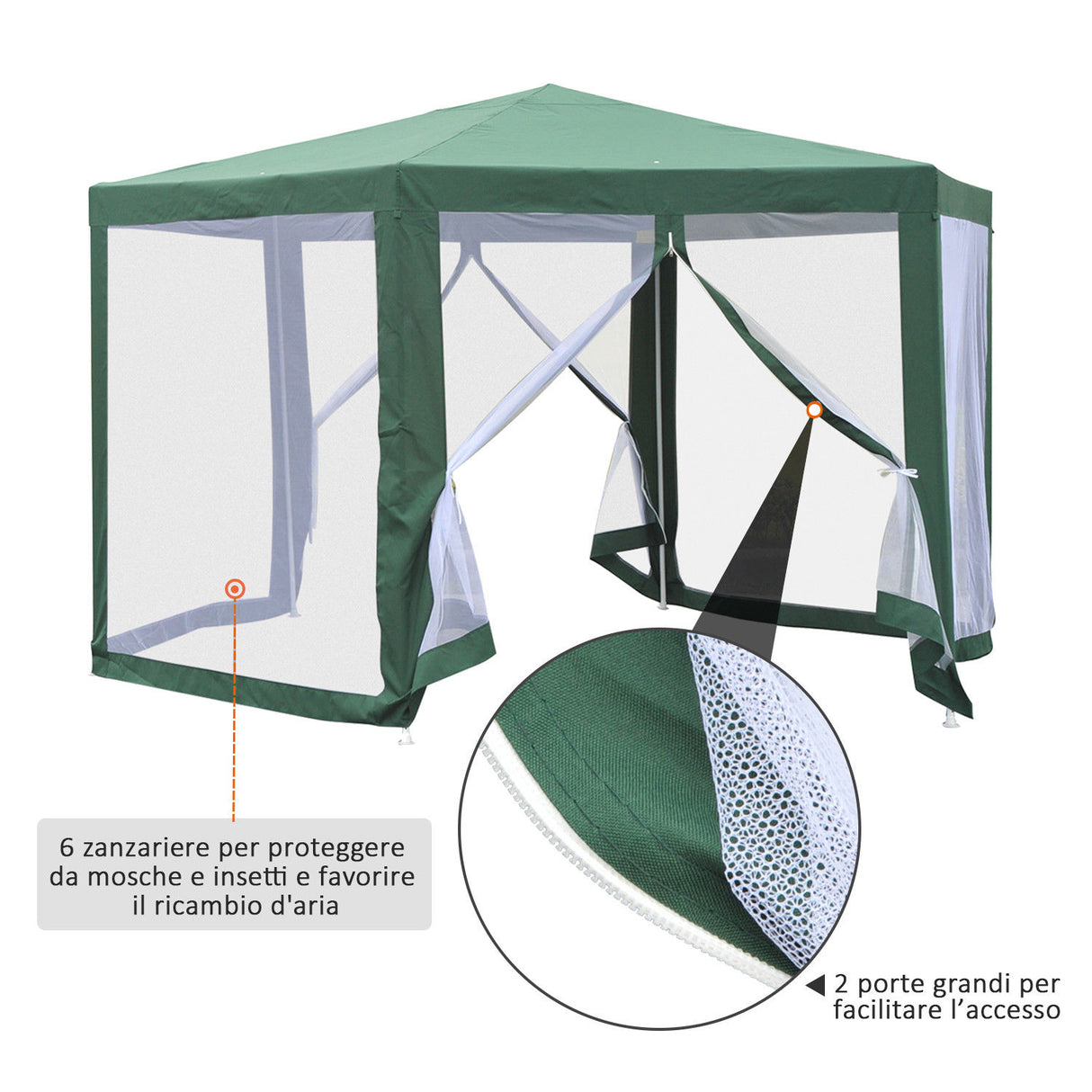 easycomfort easycomfort gazebo esagonale con zanzariere in ferro e poliestere verde ean 8054144138459