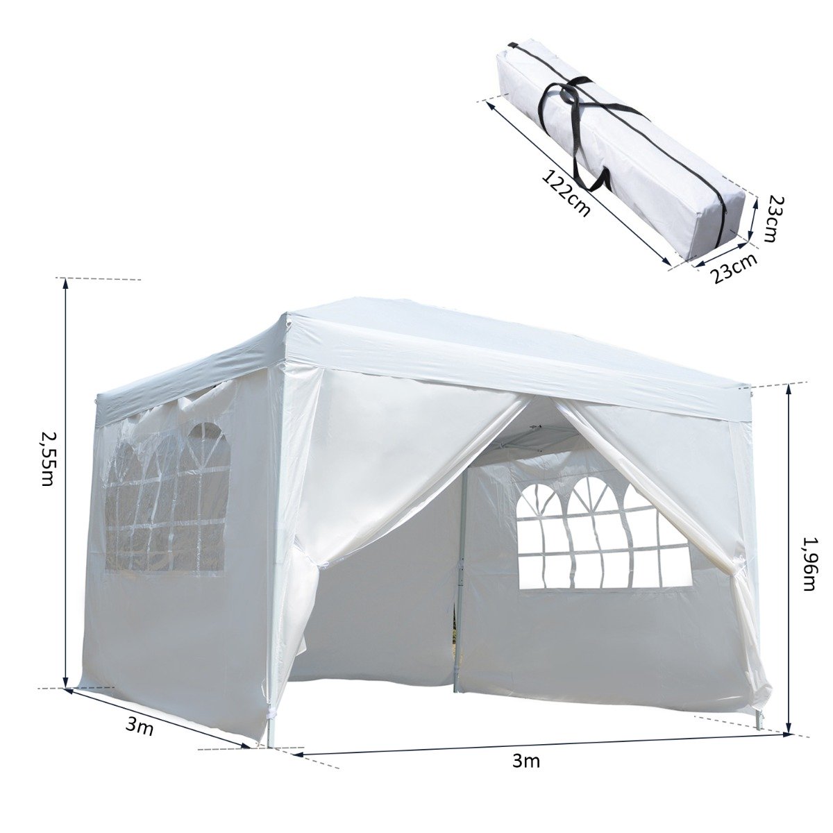 easycomfort easycomfort gazebo impermeabile con pannelli laterali in tessuto oxford bianco 3x3m ean 8054144132631