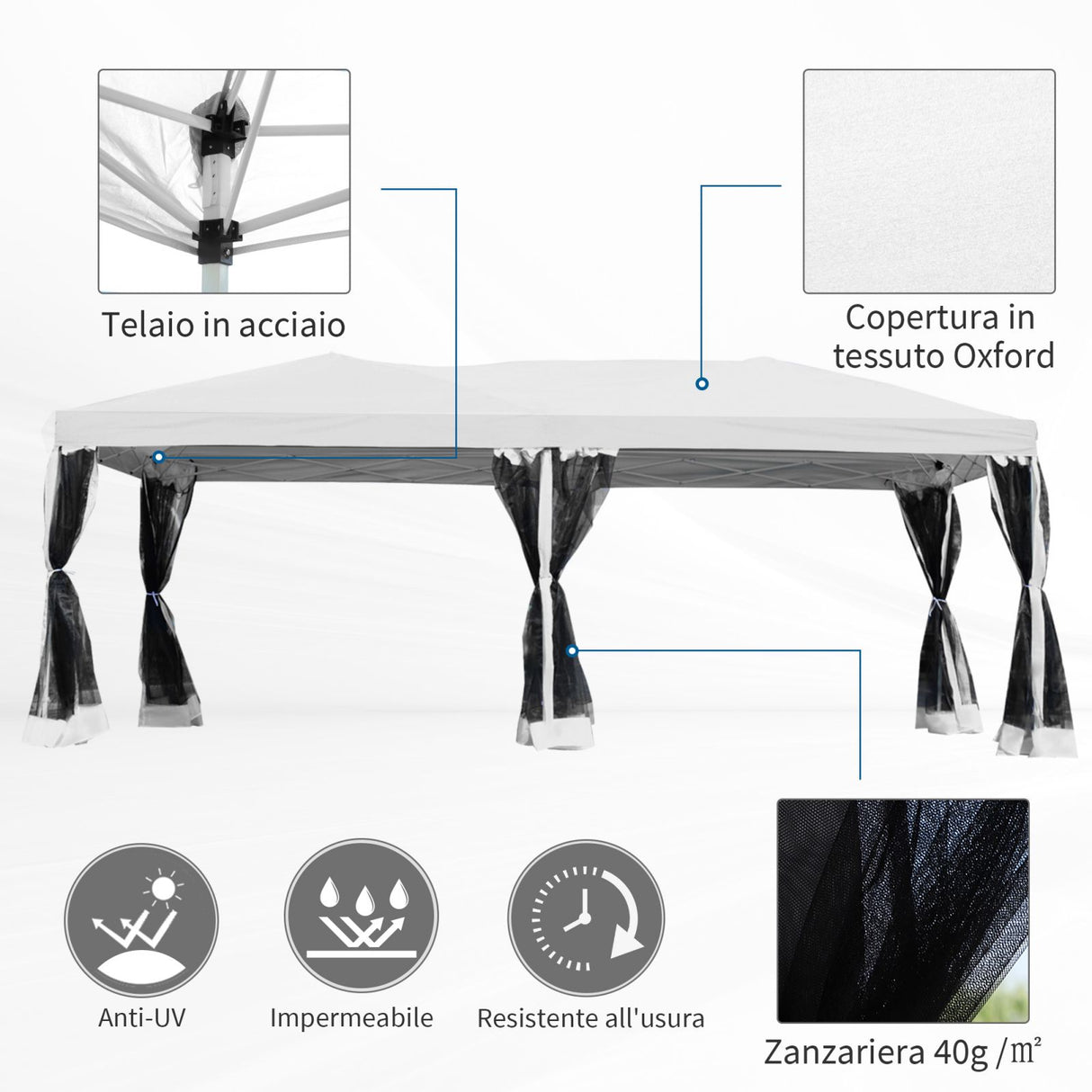 easycomfort easycomfort gazebo pieghevole con zanzariera bianco 3x6m ean 8055776915371
