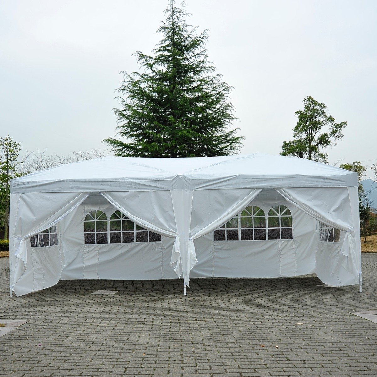 easycomfort easycomfort gazebo pieghevole da giardino con 6 pannelli laterali bianco 3x6m ean 8054111845557