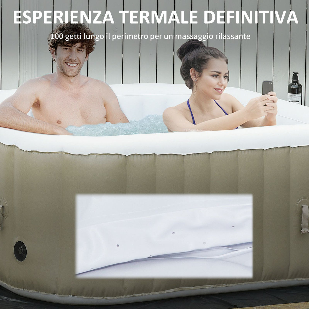 easycomfort easycomfort idromassaggio gonfiabile con telo 100 getti e riscaldamento 42c per 2 4 persone 150x150x65cm bianco e marrone ean 8055776915524