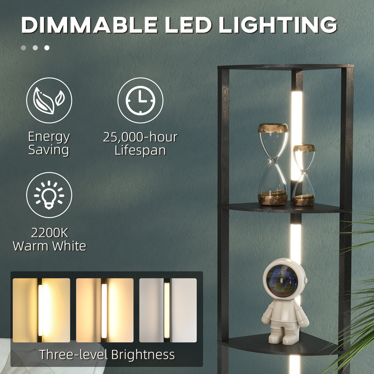 easycomfort easycomfort lampada da terra a colonna in mdf con 4 ripiani e illuminazione a led da 3000k 41x29 5x163 5 cm nero