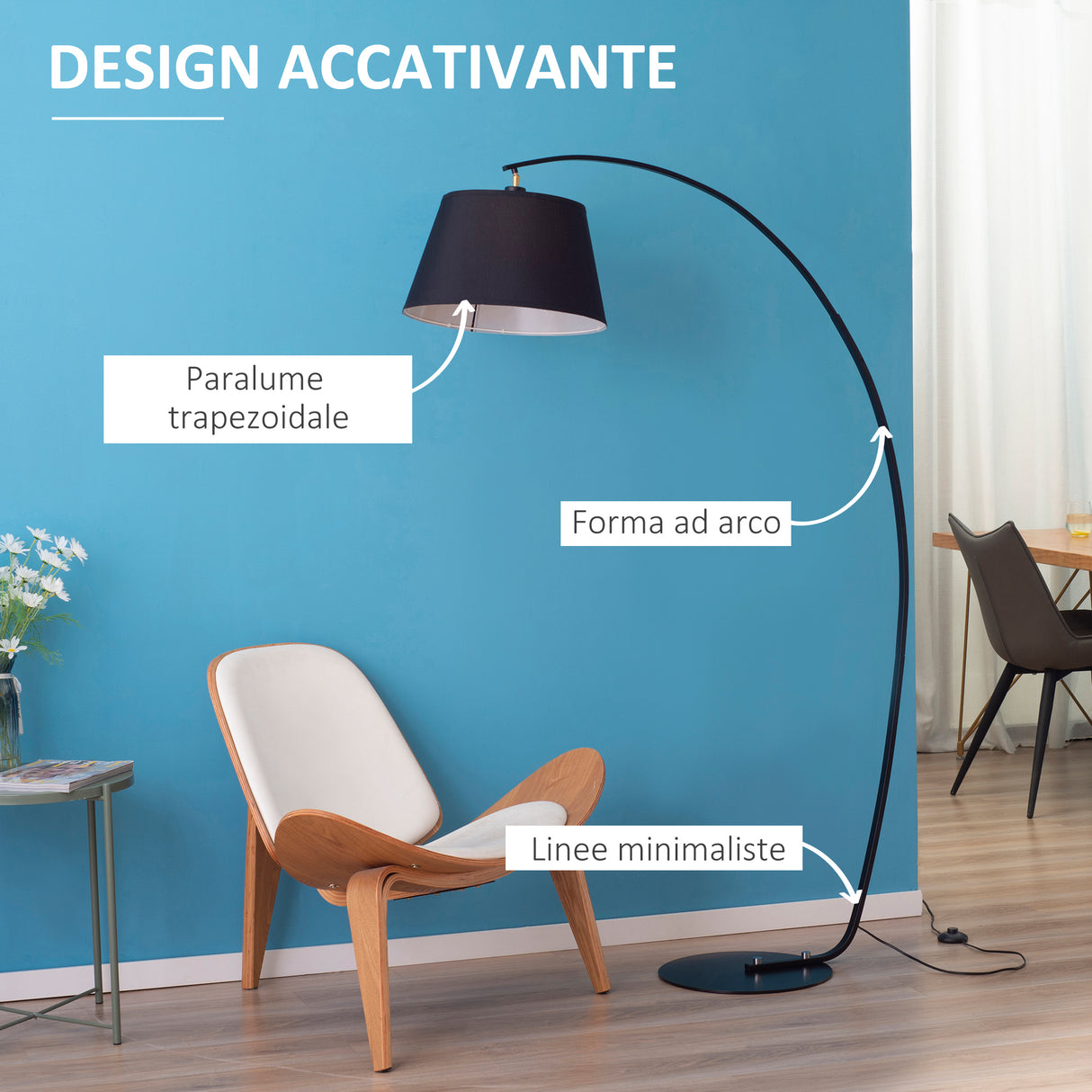easycomfort easycomfort lampada da terra ad arco con paralume in tessuto e piantana rotonda 100x43x177cm grigio scuro