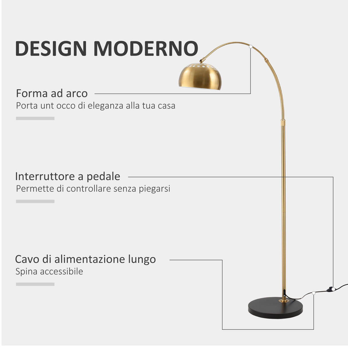 easycomfort easycomfort lampada da terra ad arco con paralume regolabile e base rotonda in acciaio 30x100x167cm oro e nero