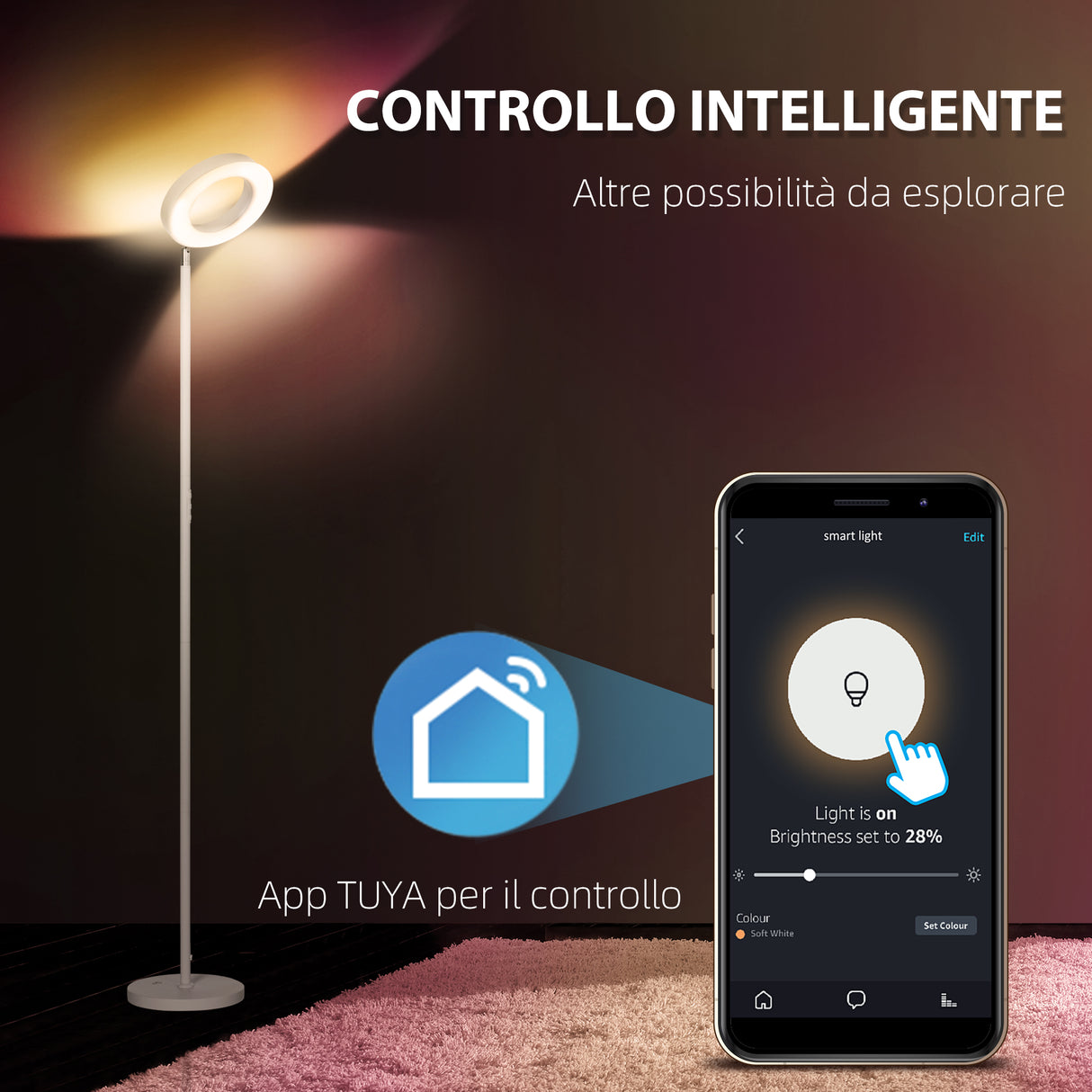 easycomfort easycomfort lampada da terra compatibile con alexa e google home con luce rgb in acciaio 25x168 cm bianca