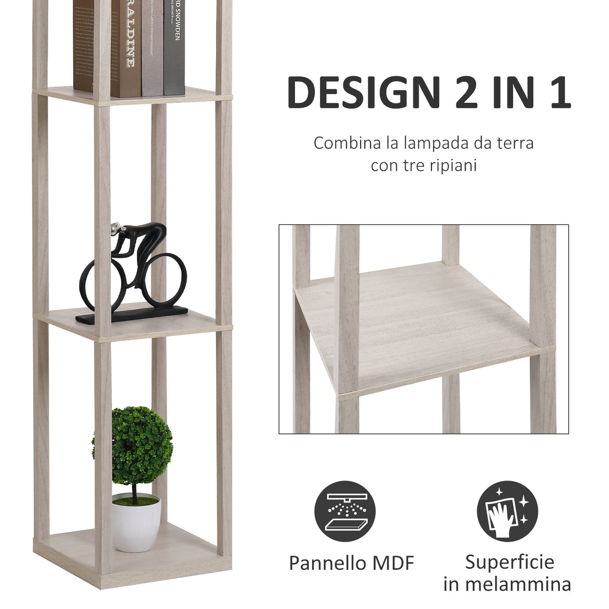 easycomfort easycomfort lampada da terra con mensole integrate rovere