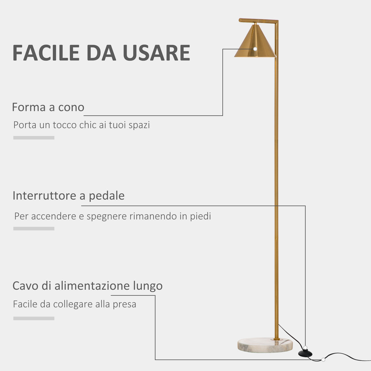 easycomfort easycomfort lampada da terra moderna con paralume regolabile 350 in metallo altezza 153cm oro