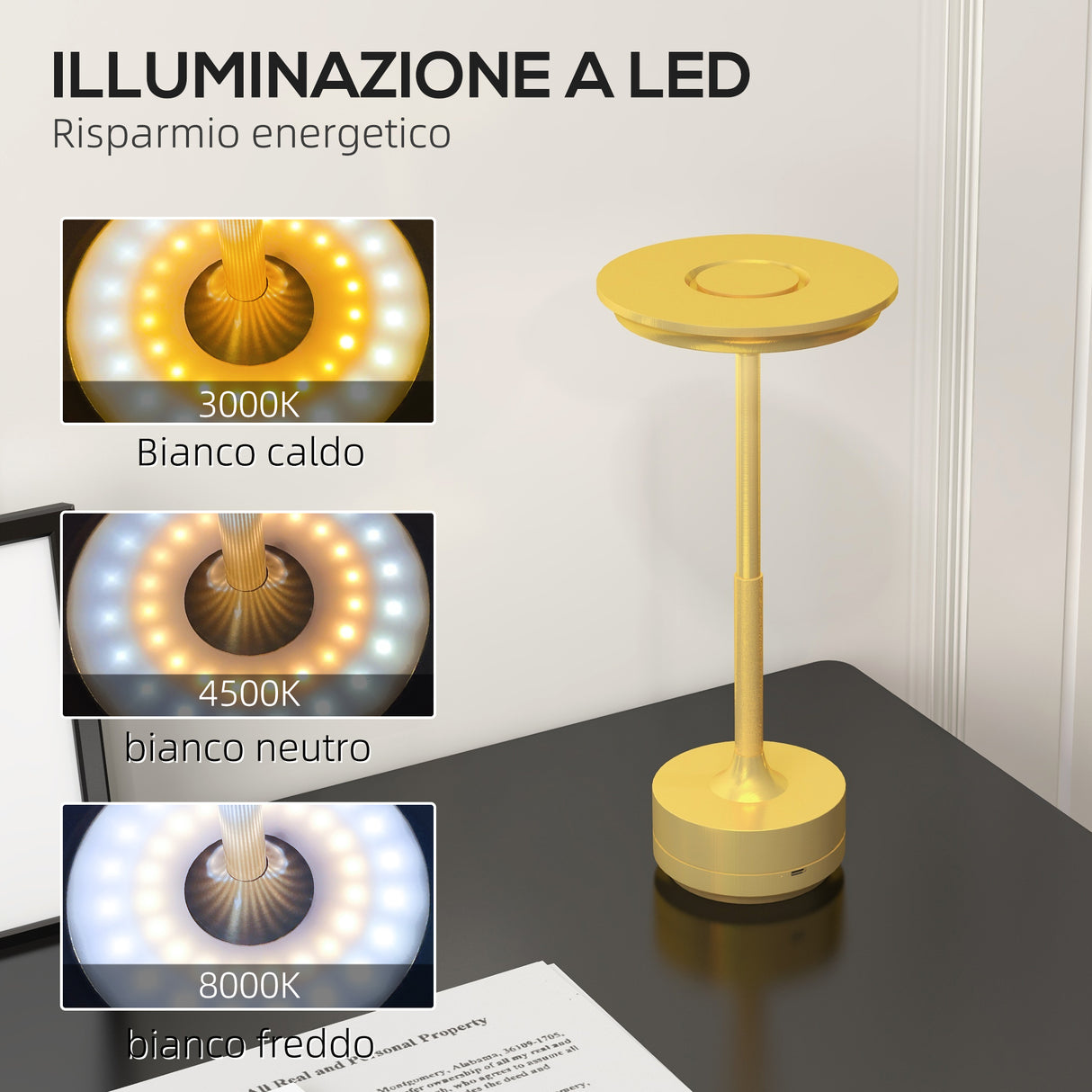 easycomfort easycomfort lampada senza filo touch luce led 3 tonalita e batteria ricaricabile 13x28 5cm oro