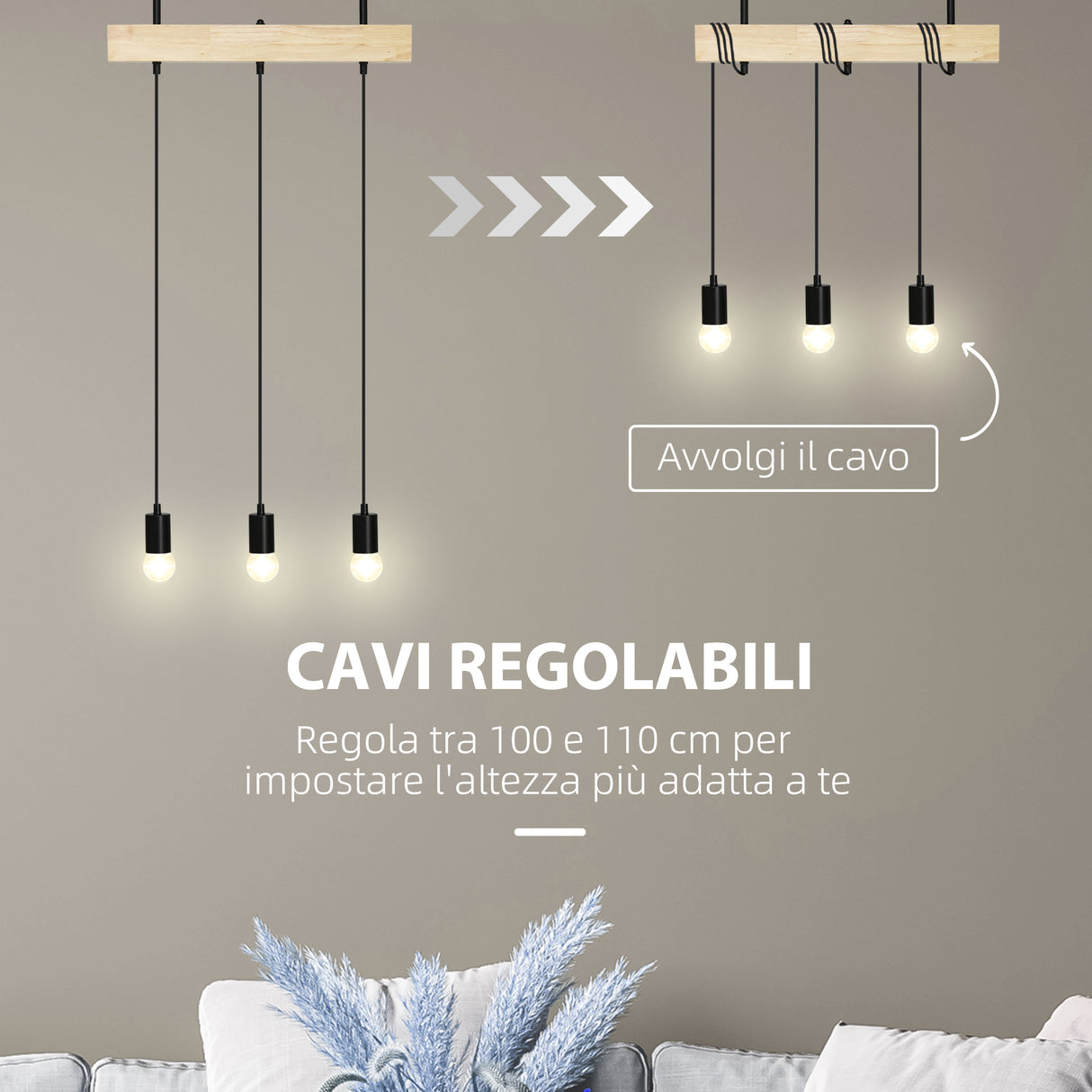 easycomfort easycomfort lampadario a sospensione stile industriale con 3 lampadine in legno e metallo 50x8x33cm nero