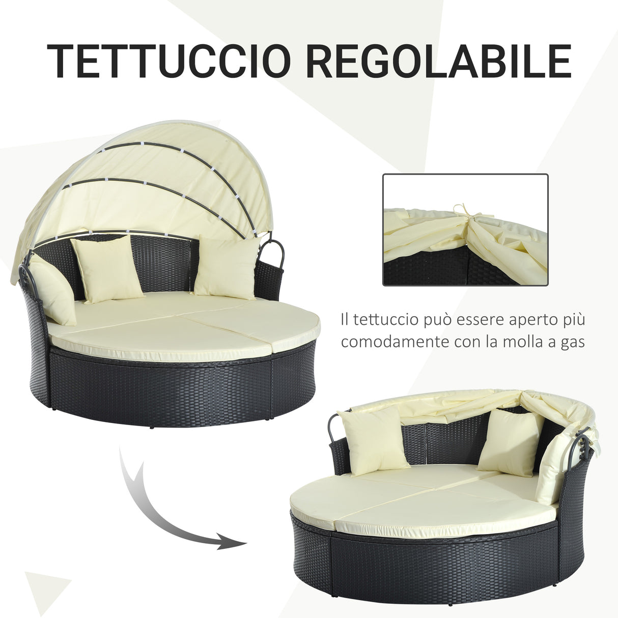 easycomfort easycomfort lettino prendisole conchiglia con poggiapiedi e tenda parasole in pe rattan nero