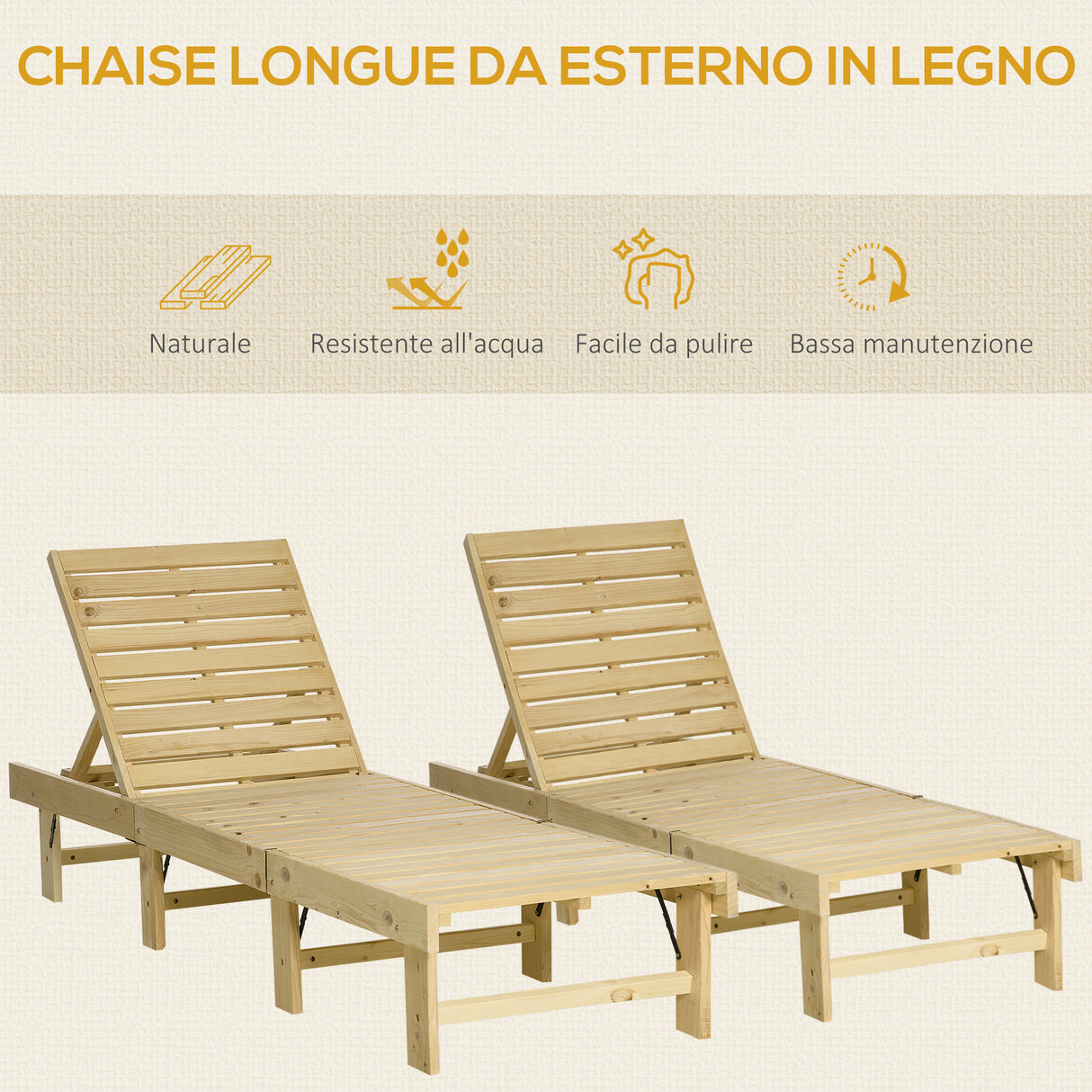 easycomfort easycomfort lettino prendisole da giardino in legno naturale sdraio pieghevole con schienale regolabile a 4 livelli 195x59x30cm
