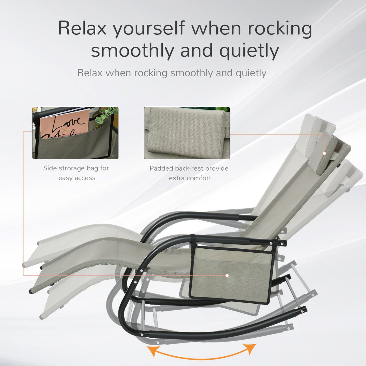 easycomfort easycomfort lettino sdraio a dondolo da giardino con poggiatesta e tasca laterale nero e grigio ean 8054144135120