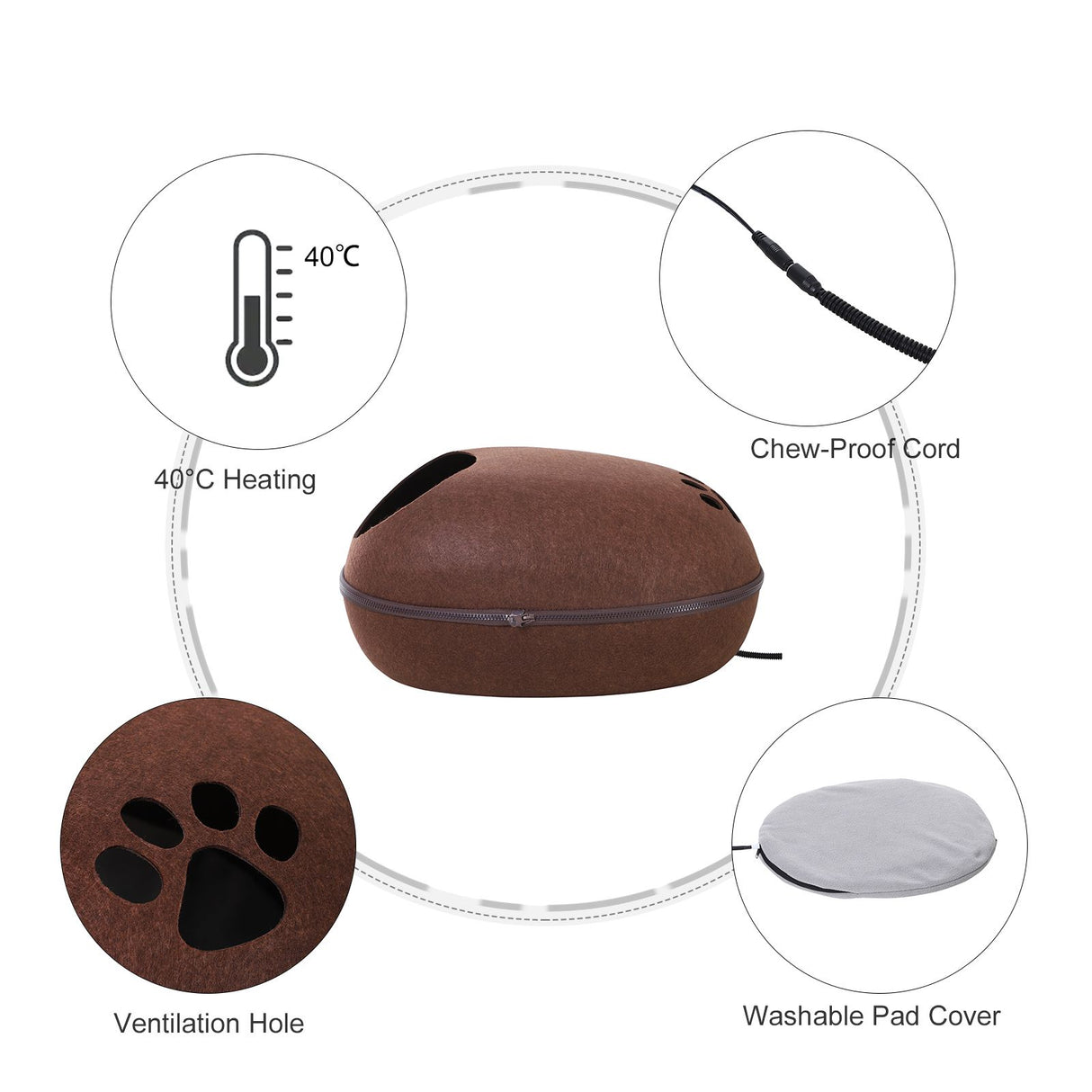 easycomfort easycomfort letto per gatti riscaldante in vello di montone e feltro con cuscino imbottito marrone l47w38h24 ean 8054111843867