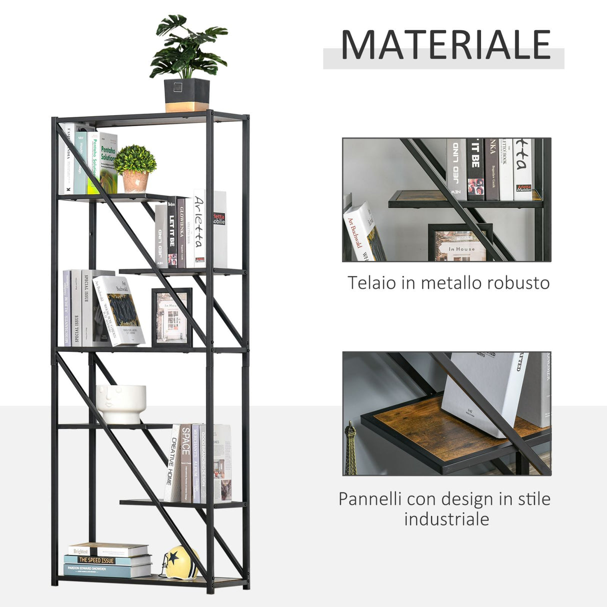 easycomfort easycomfort libreria a muro design asimmetrico 6 ripiani marrone nero