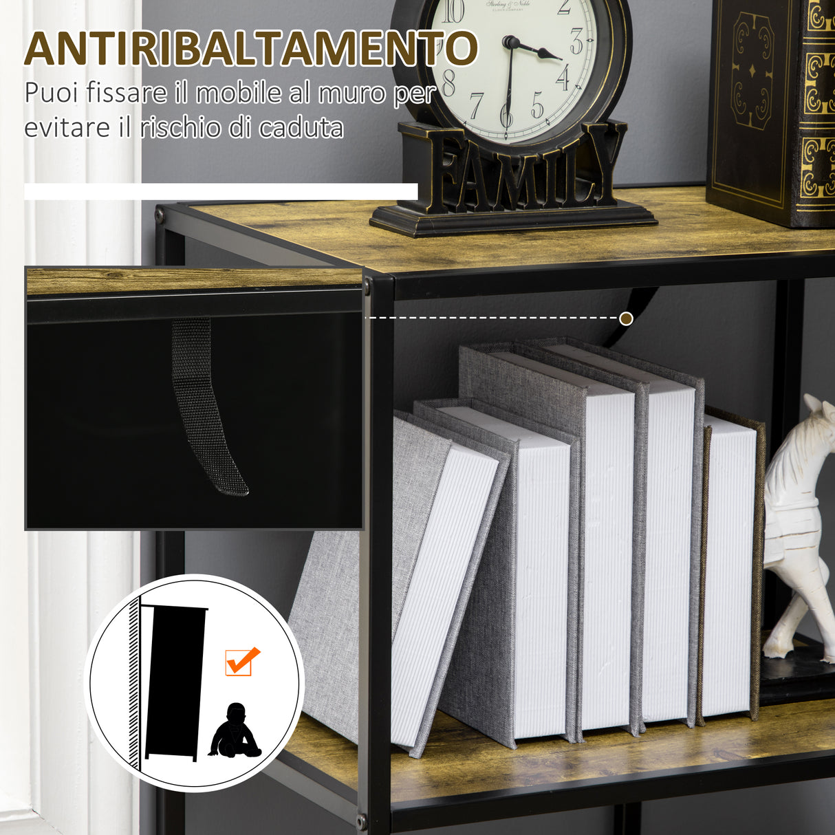 easycomfort easycomfort libreria moderna 4 ripiani stile industriale in legno e metallo 83x34x180cm marrone
