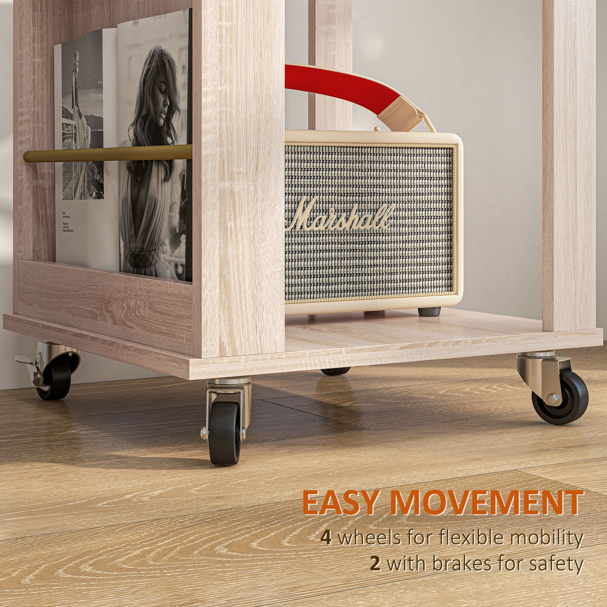 easycomfort easycomfort libreria portariviste moderna a 4 ripiani in legno con rotelle 40x40x150cm quercia