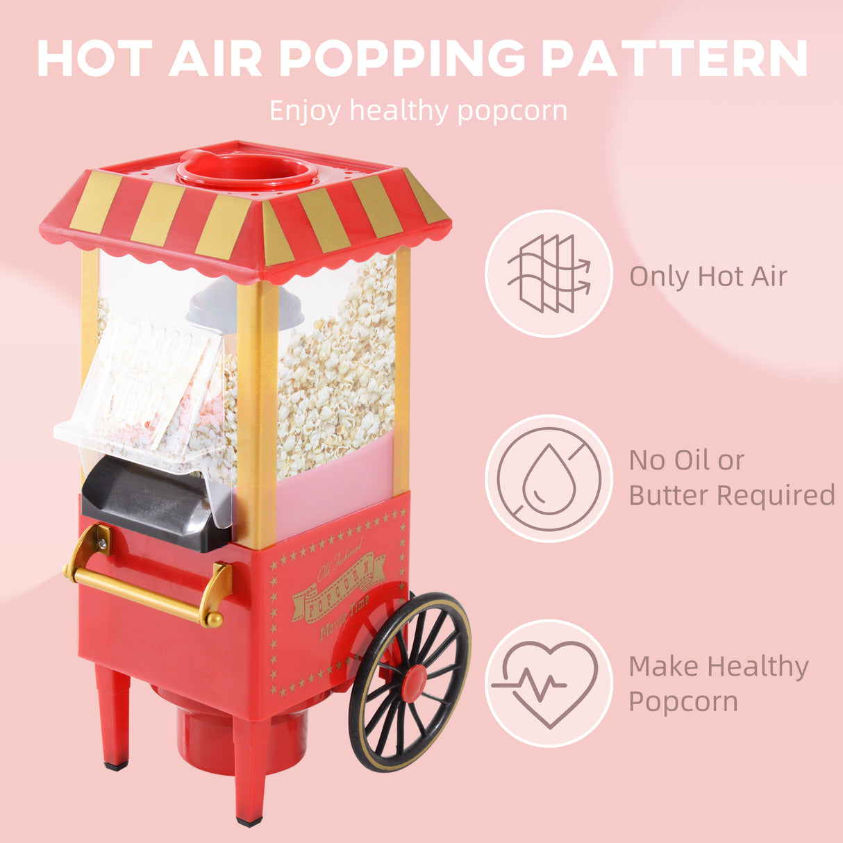 easycomfort easycomfort macchina per pop corn 1200w stile retro con vaschetta in alluminio 22x19x39cm rosso