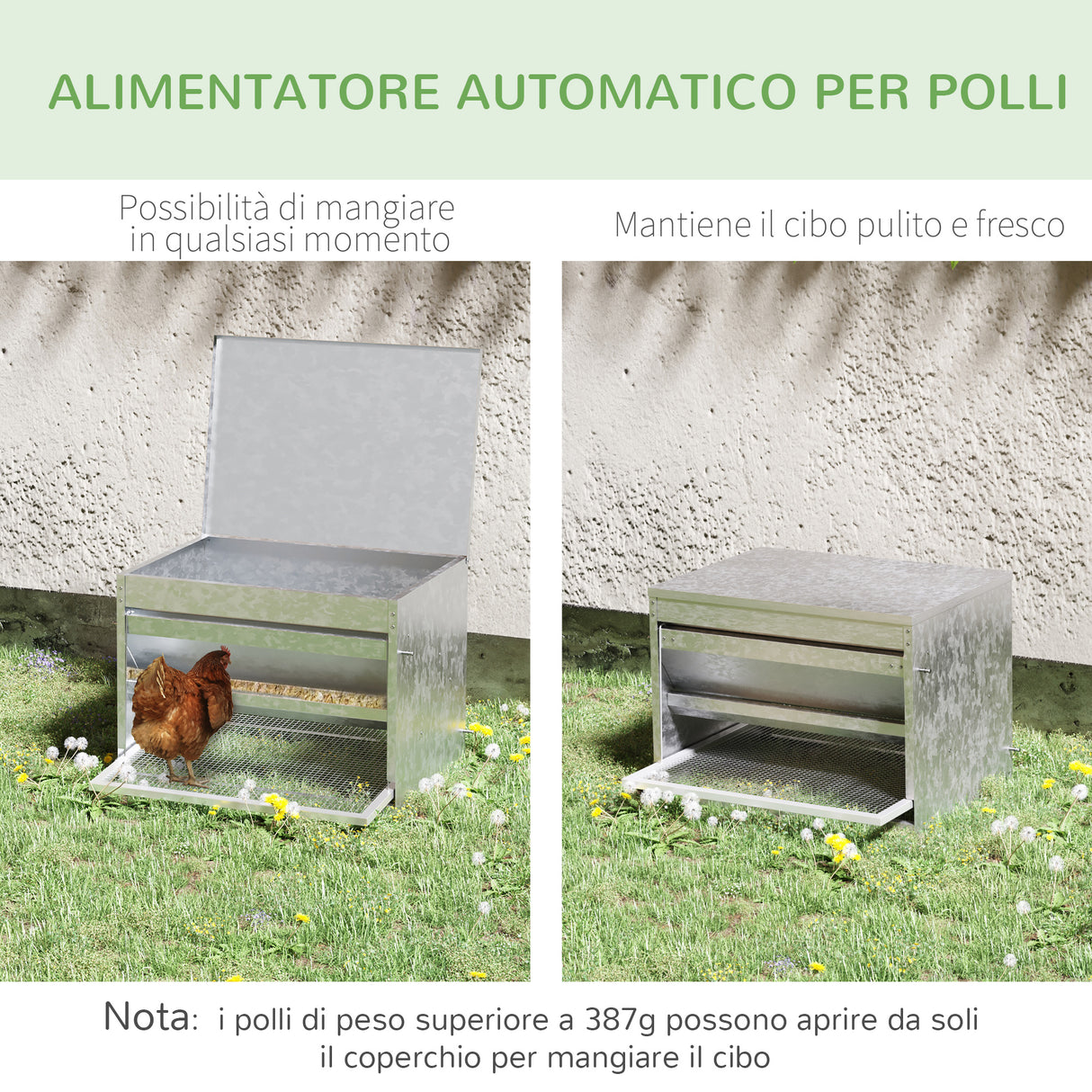 easycomfort easycomfort mangiatoia per galline 22 litri 4 polli con coperchio e pedale 51x38x40 5cm argento