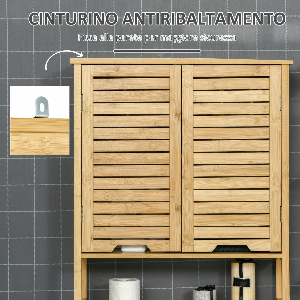 easycomfort easycomfort mobile bagno sopra wc salvaspazio in bambu scaffale per lavatrice con armadietto a 2 ante 60x23x173cm