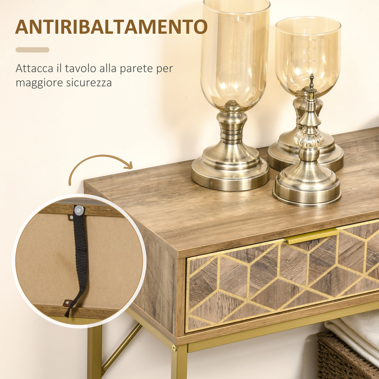 easycomfort easycomfort mobile consolle da ingresso con 2 cassetti e ripiano in legno 99x35x86cm
