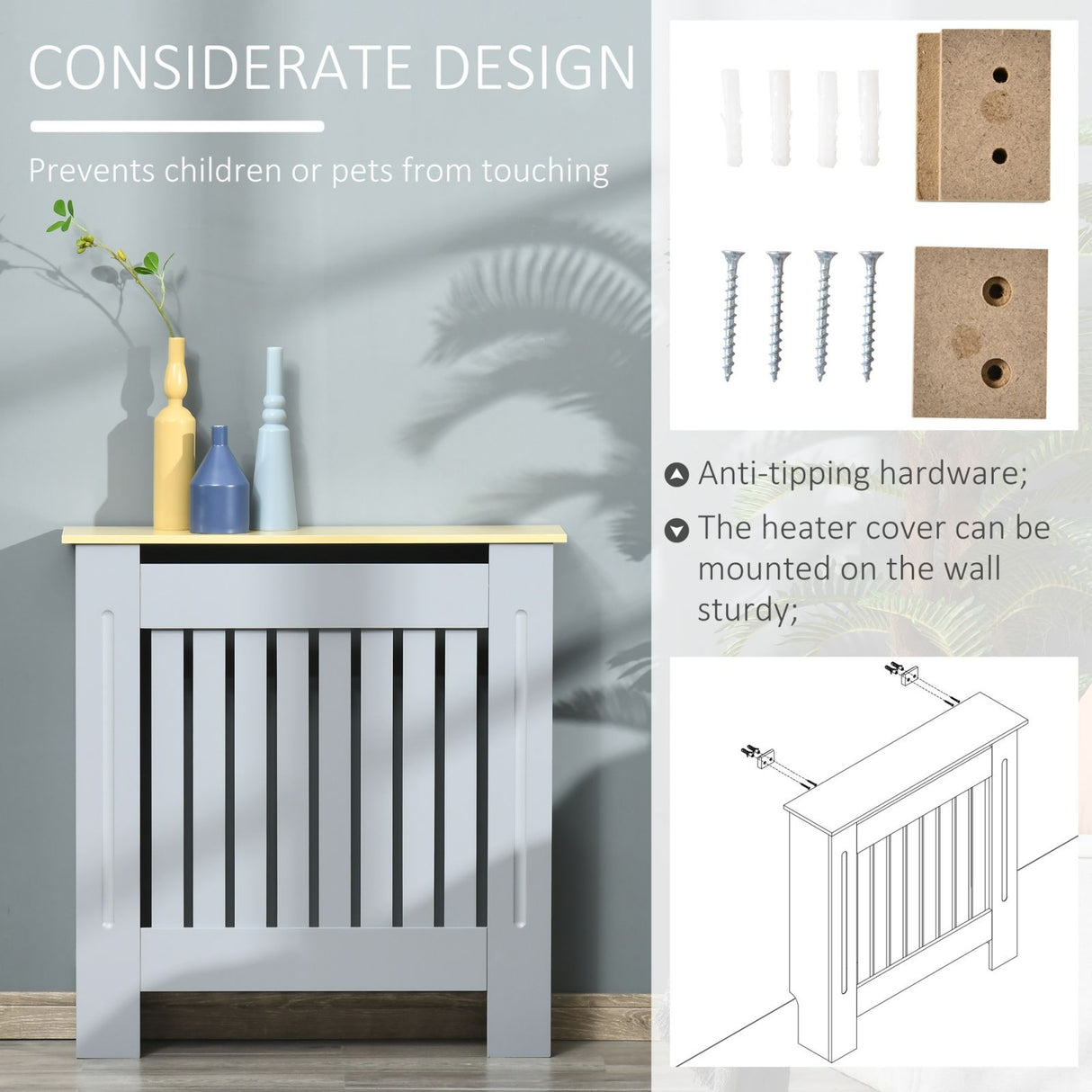 easycomfort easycomfort mobile copricalorifero in mdf e legno truciolare design a doghe con mensola superiore grigio