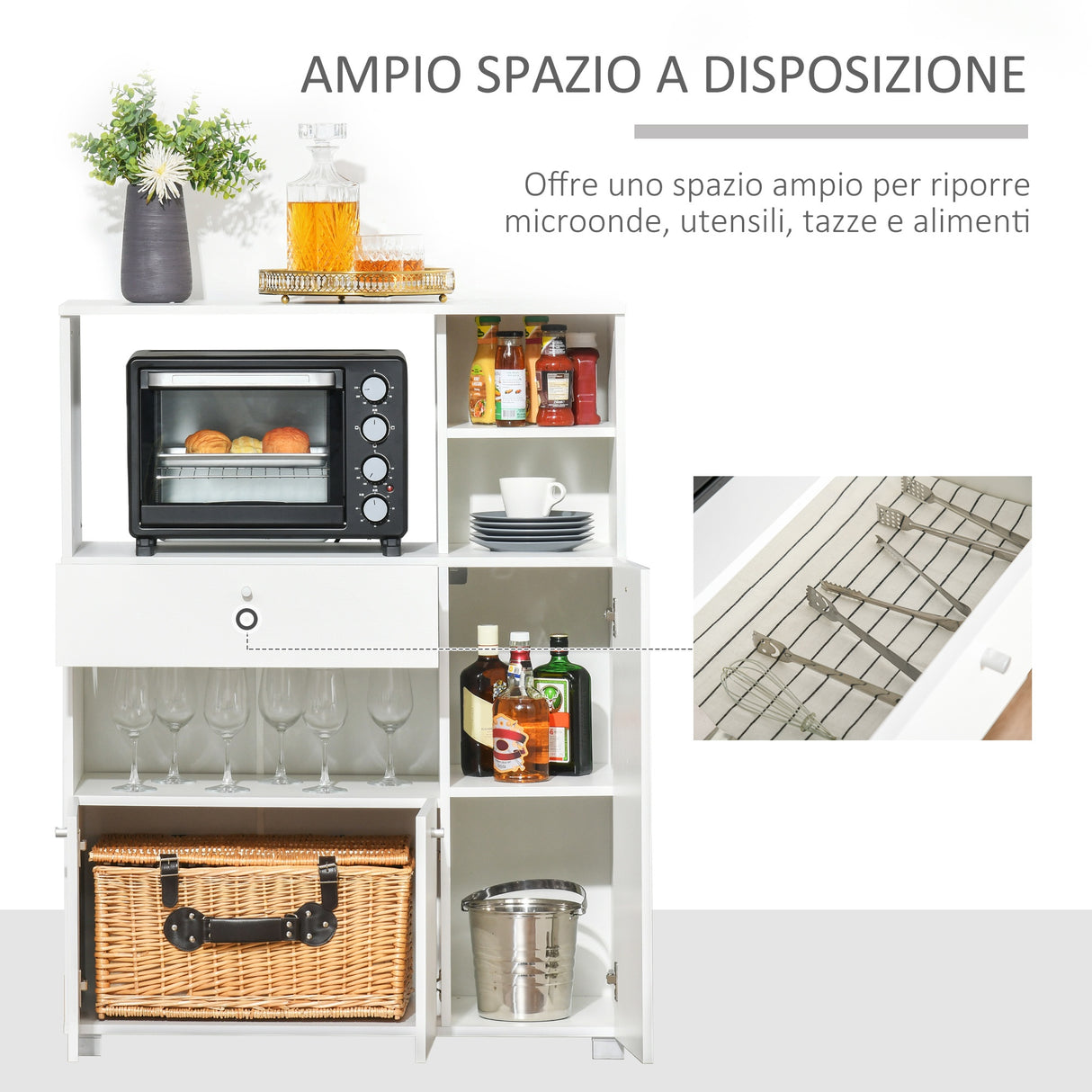 easycomfort easycomfort mobile credenza per cucina con armadietti mensole e cassetto in legno 90x40x120cm bianco