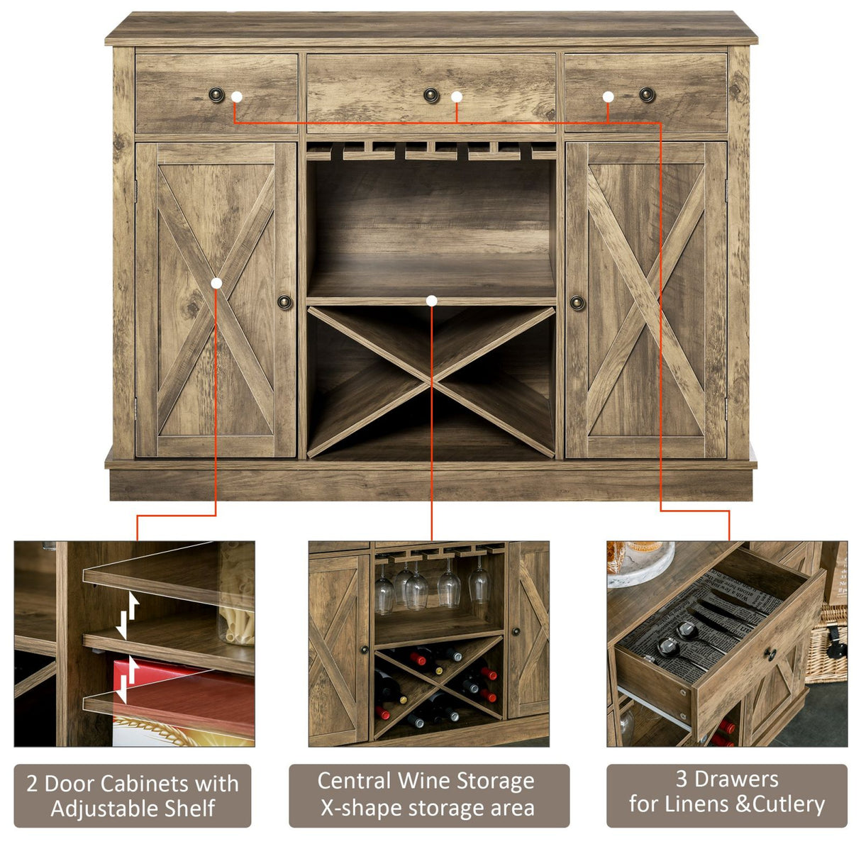 easycomfort easycomfort mobile credenza per cucina in legno con portabottiglie e appendi calici