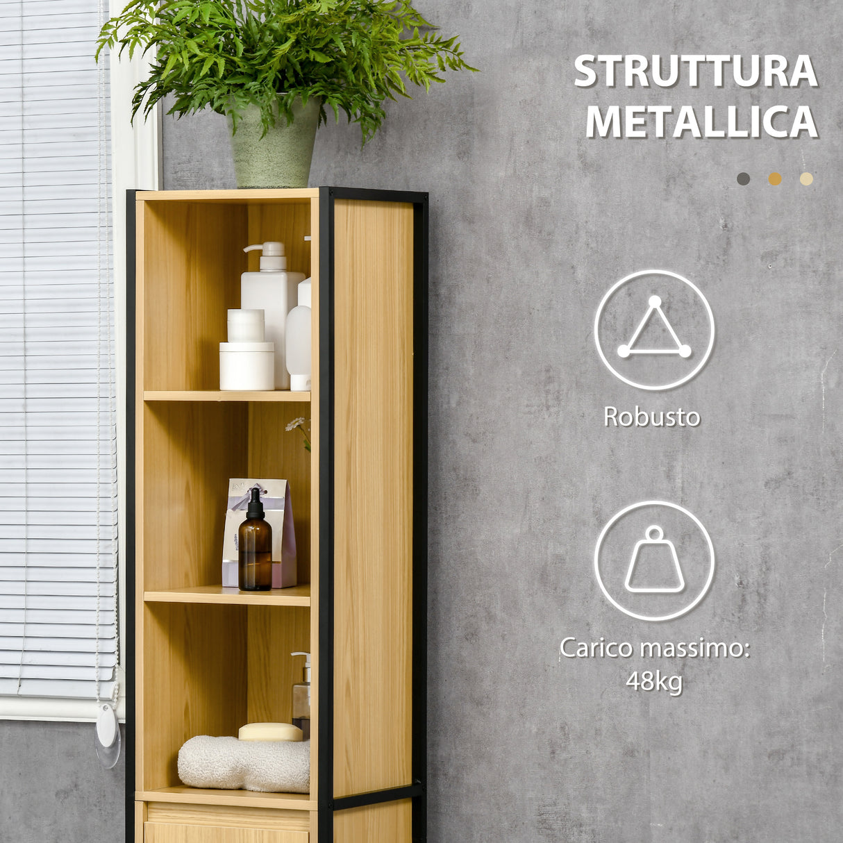 easycomfort easycomfort mobile da bagno alto in truciolato e acciaio colonna bagno con 3 ripiani aperti e un armadietto 30x28x168 cm