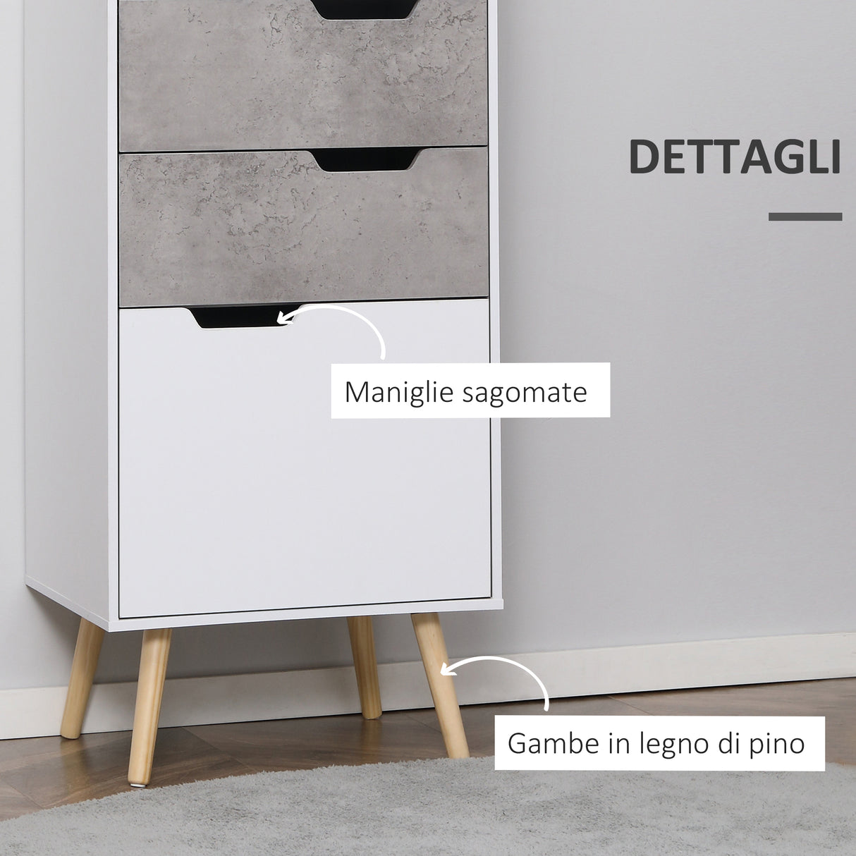 easycomfort easycomfort mobile da salotto con 3 cassetti e 2 ripiani aperti in truciolato e legno di pino 50x39x169 5 cm grigio bianco