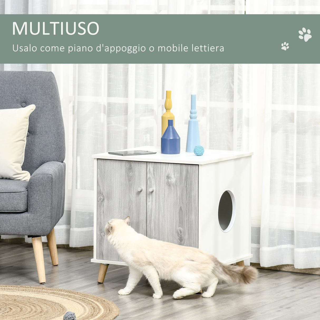 easycomfort easycomfort mobile lettiera per gatti fino 5 5kg con 2 ante e foro dingresso laterale 60x55x62 5cm biancogrigio