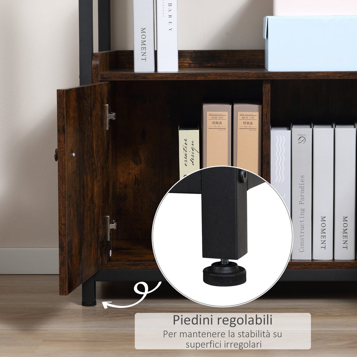 easycomfort easycomfort mobile libreria 4 ripiani con armadietto a 2 ante libreria scaffale in stile industriale per casa e ufficio 75x30x180cm marrone