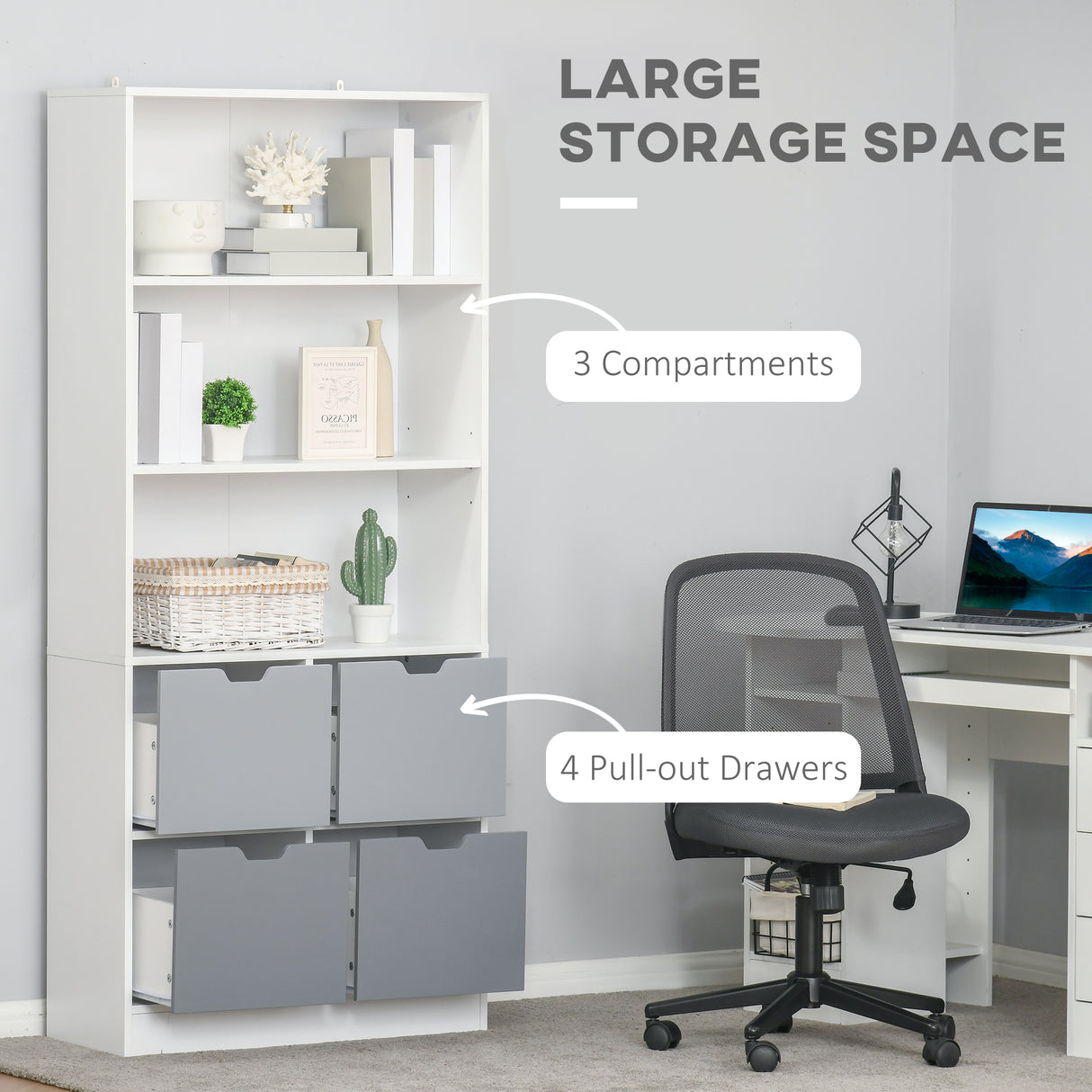 easycomfort easycomfort mobile libreria con 4 cassetti e 3 ripiani per casa e ufficio in mdf e truciolato 76x30x173cm