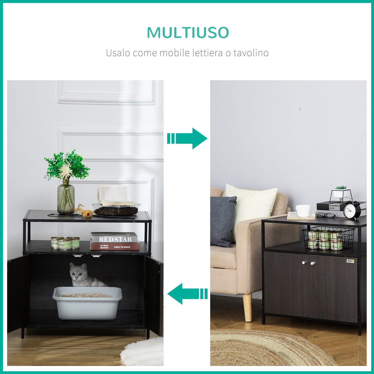 easycomfort easycomfort mobile per lettiera gatti in legno e acciaio con 2 ante magnetiche 70x55x65 5cm nero