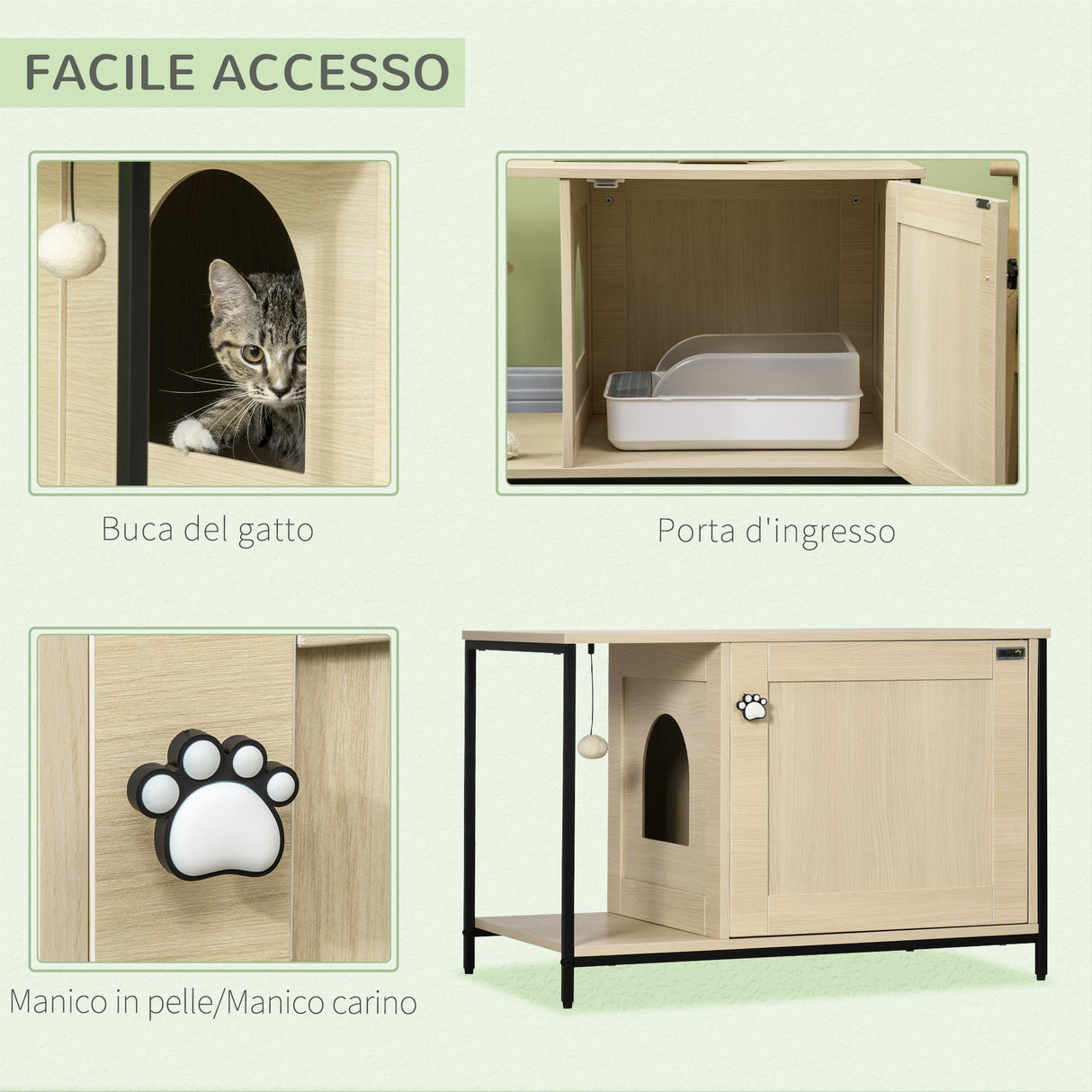 easycomfort easycomfort mobile per lettiera gatti in legno e acciaio con anta magnetica 80x48x55cm quercia