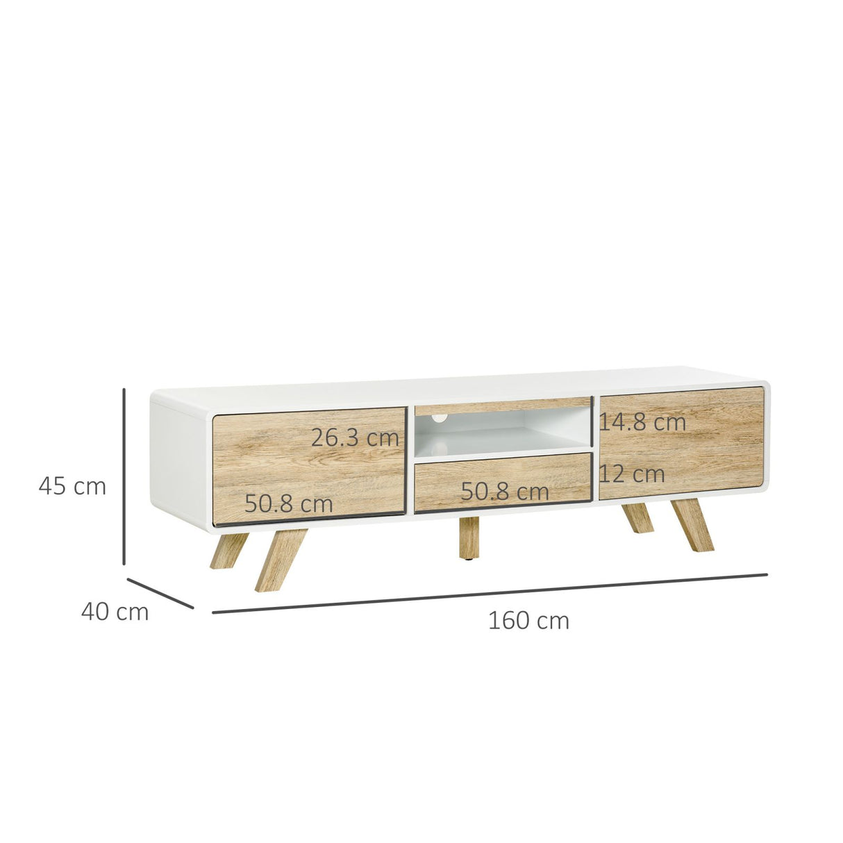 easycomfort easycomfort mobile porta tv con ante e cassetto per tv fino a 60 in mdf bianco e legno 160x40x45cm