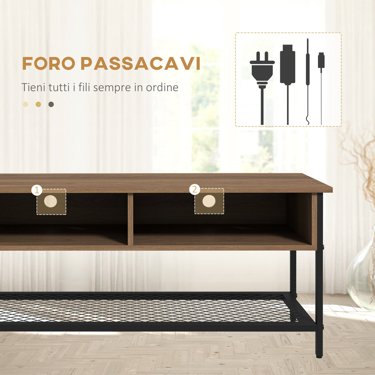 easycomfort easycomfort mobile porta tv fino 48 stile industriale in legno e acciaio 110x40x48cm marrone e nero