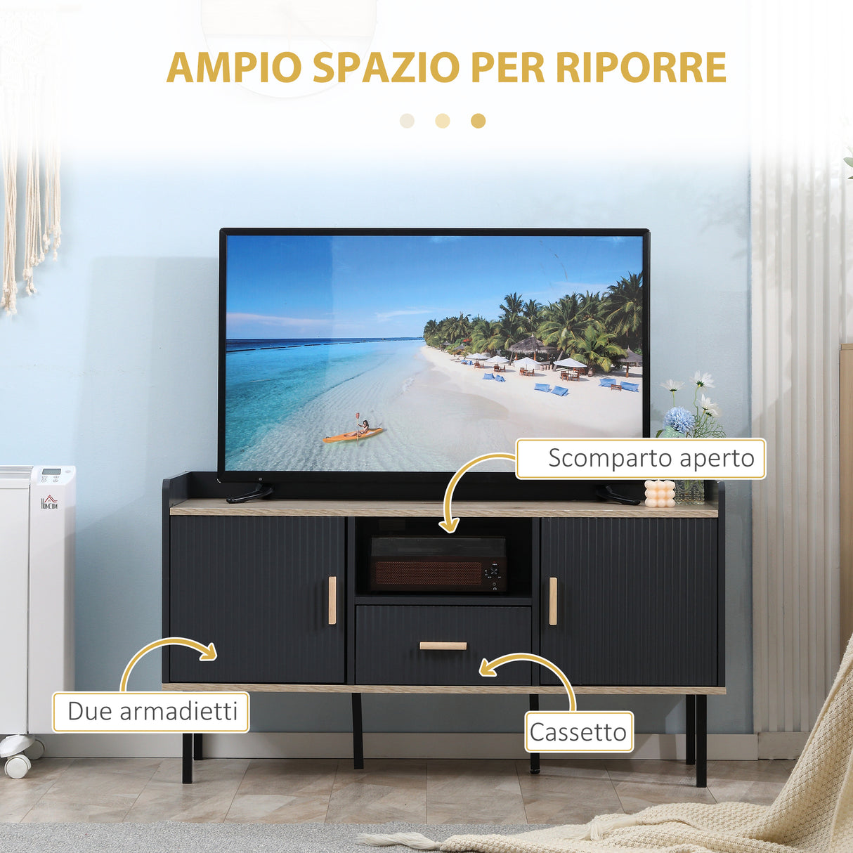 easycomfort easycomfort mobile porta tv fino a 55 con ripiano cassetto e armadietti 120x40x65cm grigio