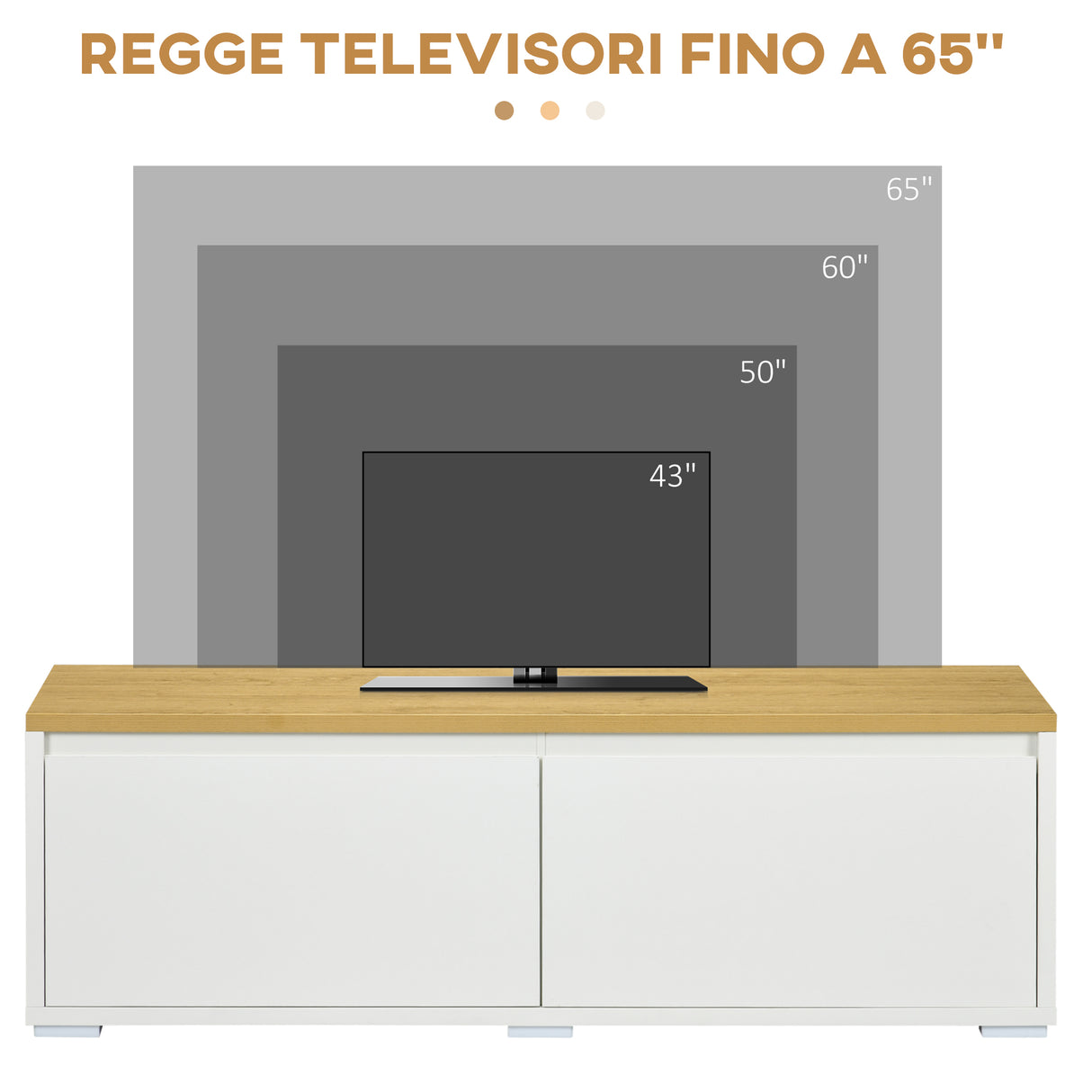 easycomfort easycomfort mobile porta tv fino a 65 con armadietti e ante a ribalta in truciolato 140x37x45cm bianco e color legno
