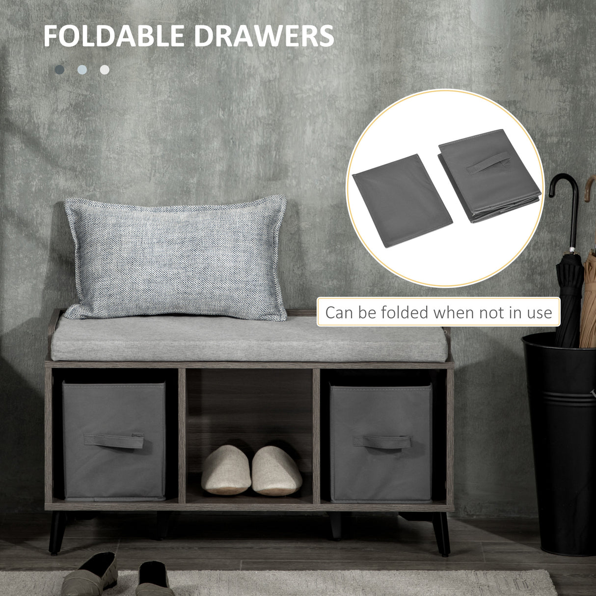 easycomfort easycomfort mobile scarpiera da ingresso in truciolato e metallo con 3 ripiani aperti 2 cassetti e seduta imbottita 90x34x48 cm grigio