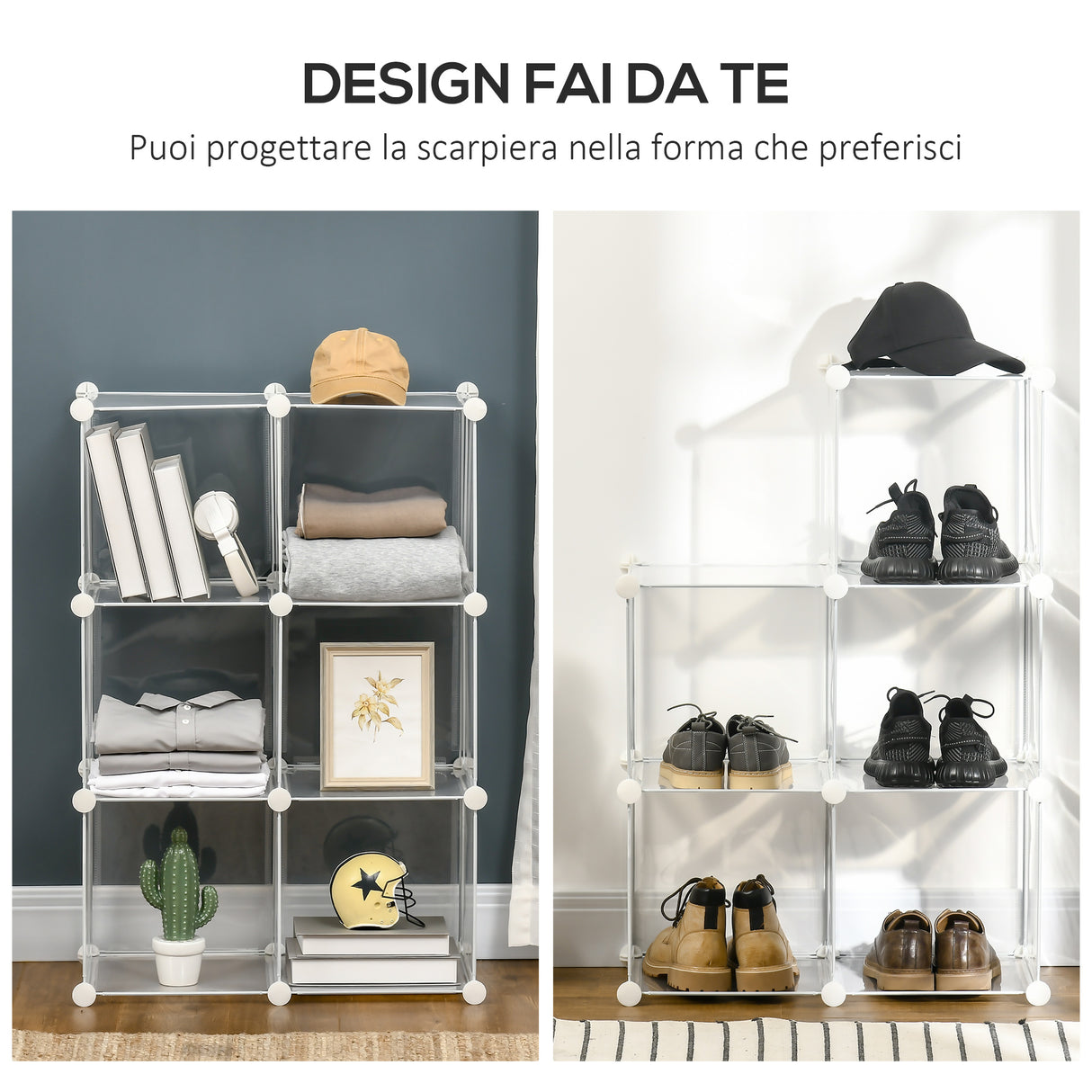 easycomfort easycomfort mobile scarpiera modulare salvaspazio 6 cubi in plastica pp 65x32x162 cm trasparente