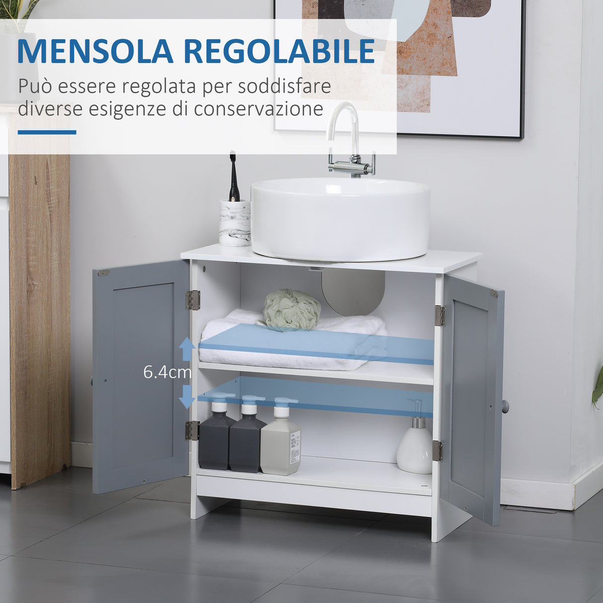 easycomfort easycomfort mobile sotto lavabo bagno salvaspazio con 2 ante e ripiano regolabile 60x30x60cm