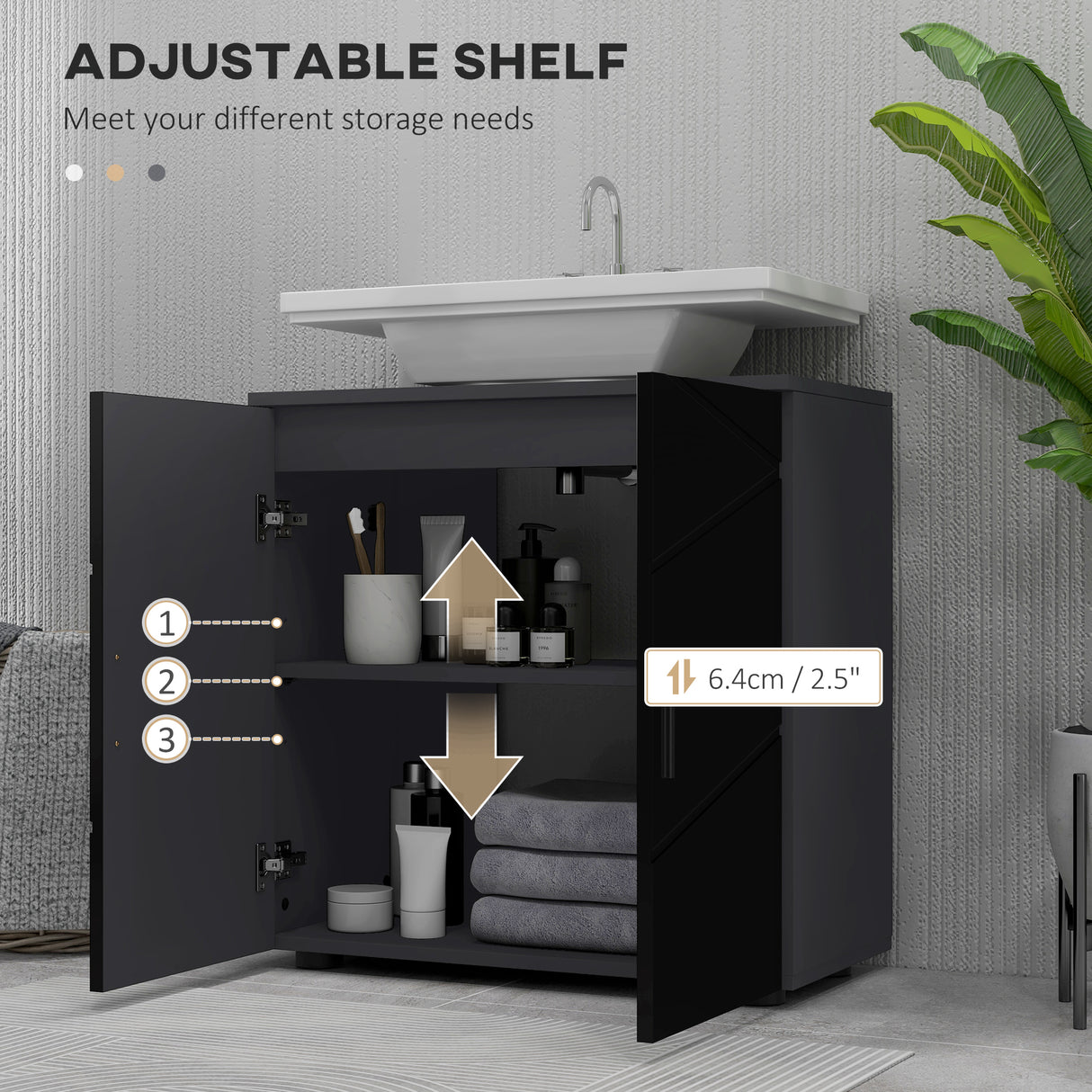 easycomfort easycomfort mobile sottolavabo bagno in legno con armadietto 2 ante 60x30x60cm nero