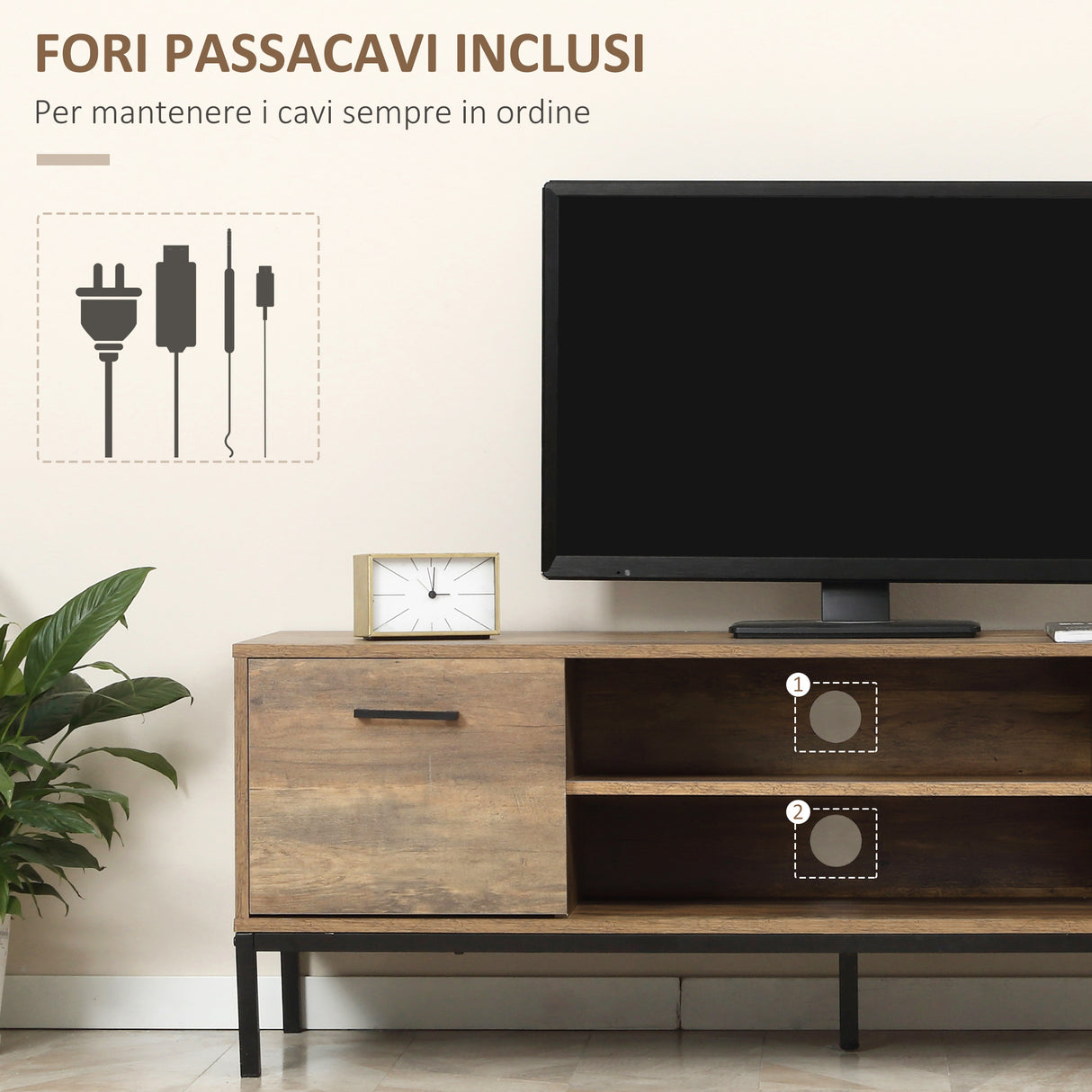easycomfort easycomfort mobile tv fino a 50 con un armadietto e 2 cassetti in truciolato 132x39x45 5cm caffe