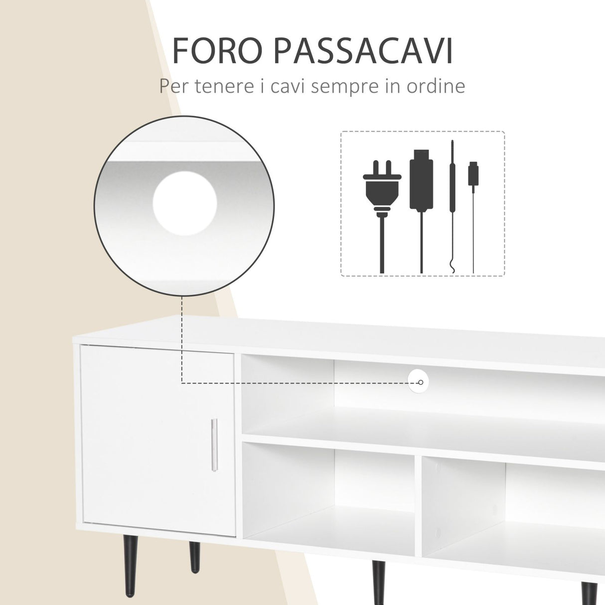 easycomfort easycomfort mobile tv fino a 60 con armadietto e 3 ripiani in legno mdf bianco 120x40x55cm