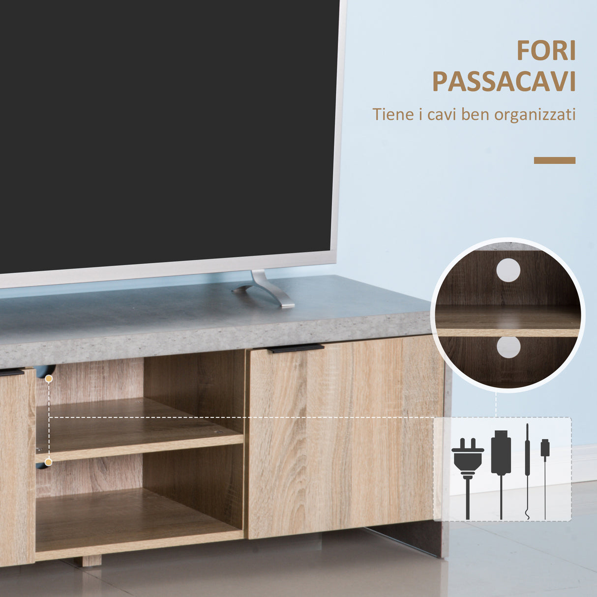 easycomfort easycomfort mobile tv in legno moderno con armadietti da salotto con passacavi120x40x44cm legnogrigio