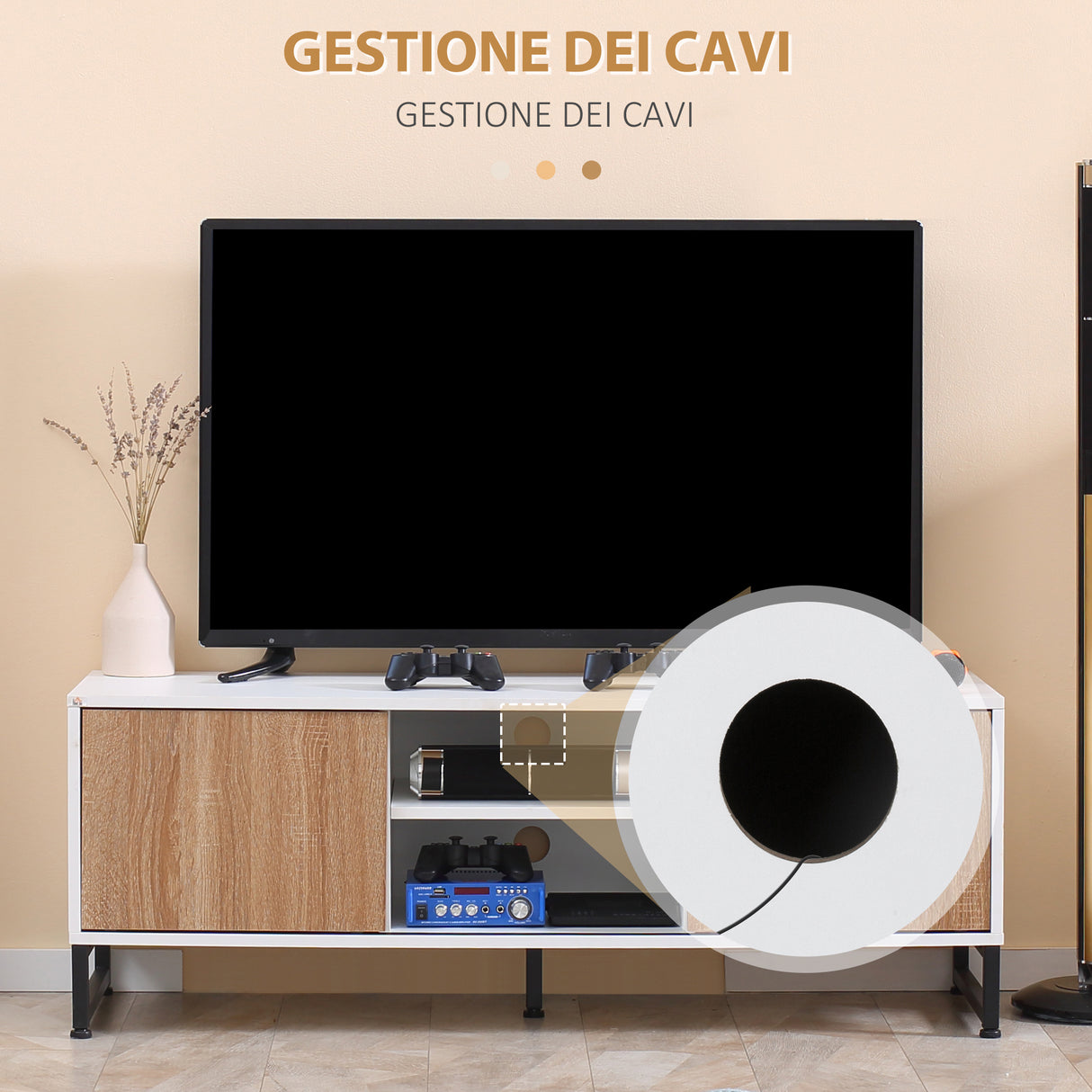 easycomfort easycomfort mobile tv moderno 50 max in truciolato e acciaio con 2 ripiani aperti e 2 armadietti chiusi 120x39 5x45 cm